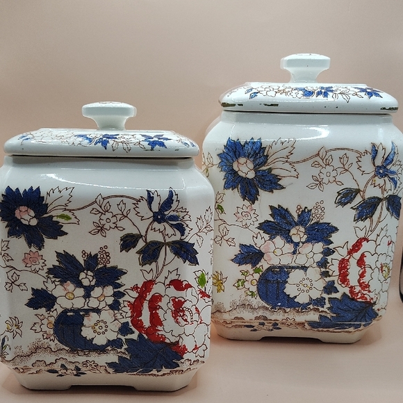 ANTIQUE Early 20th Century Handpainted Japanese Royal Crown Tea Caddy Canisters